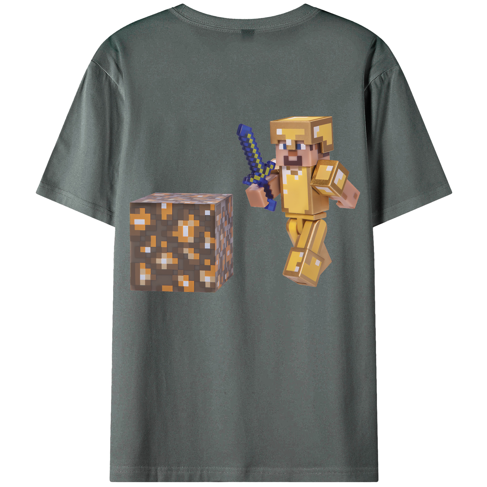 （画像用） マインクラフト ブロックの世界 Minecraft MC Block world 綿100％ メンズ半袖Tシャツ（バックプリント） 通気性